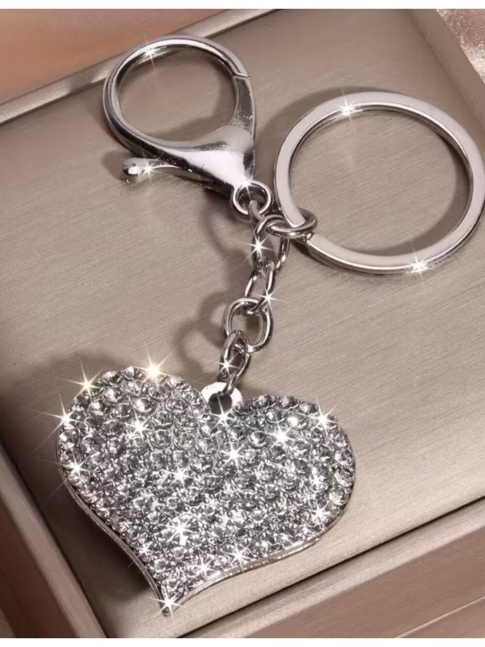 Heart Keychain Rhinestone Studded Double-Sided Heart Keychain Purse Backpack Fob